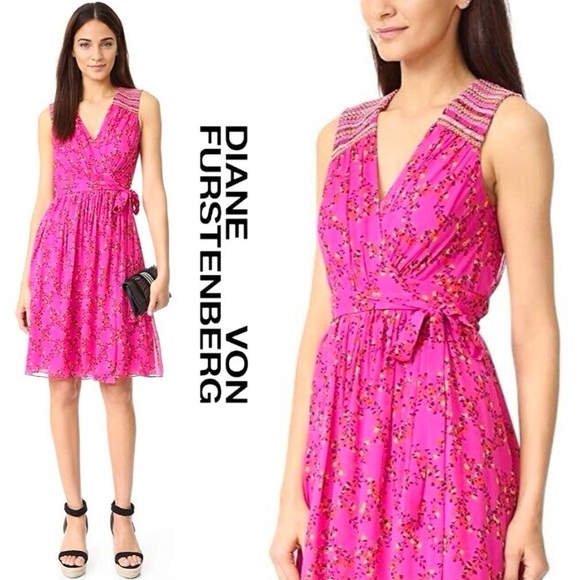 Diane Von Furstenberg Pink Floral Midi Dress - Picture 1 of 7